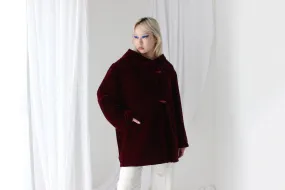80s PURE SILK VELVET Quilted Kimono Coat in Merlot