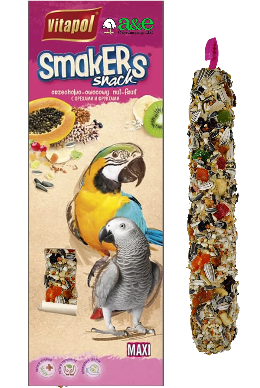A&E Smakers Parrot Fruit Maxi Stick Treat 2 Pack