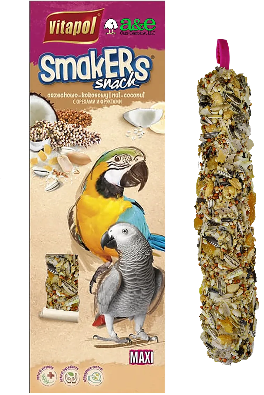 A&E Smakers Parrot Stick Treat Coconut/Nut Maxi 2 Pack
