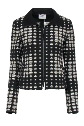 Akris Punto - Black & Cream Dotted Woven Zip-Up Wool Jacket Sz 6