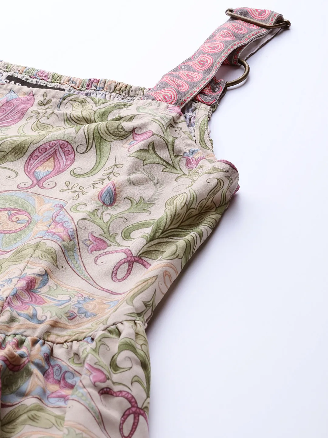 Beige Paisley Strappy Gathered Maxi