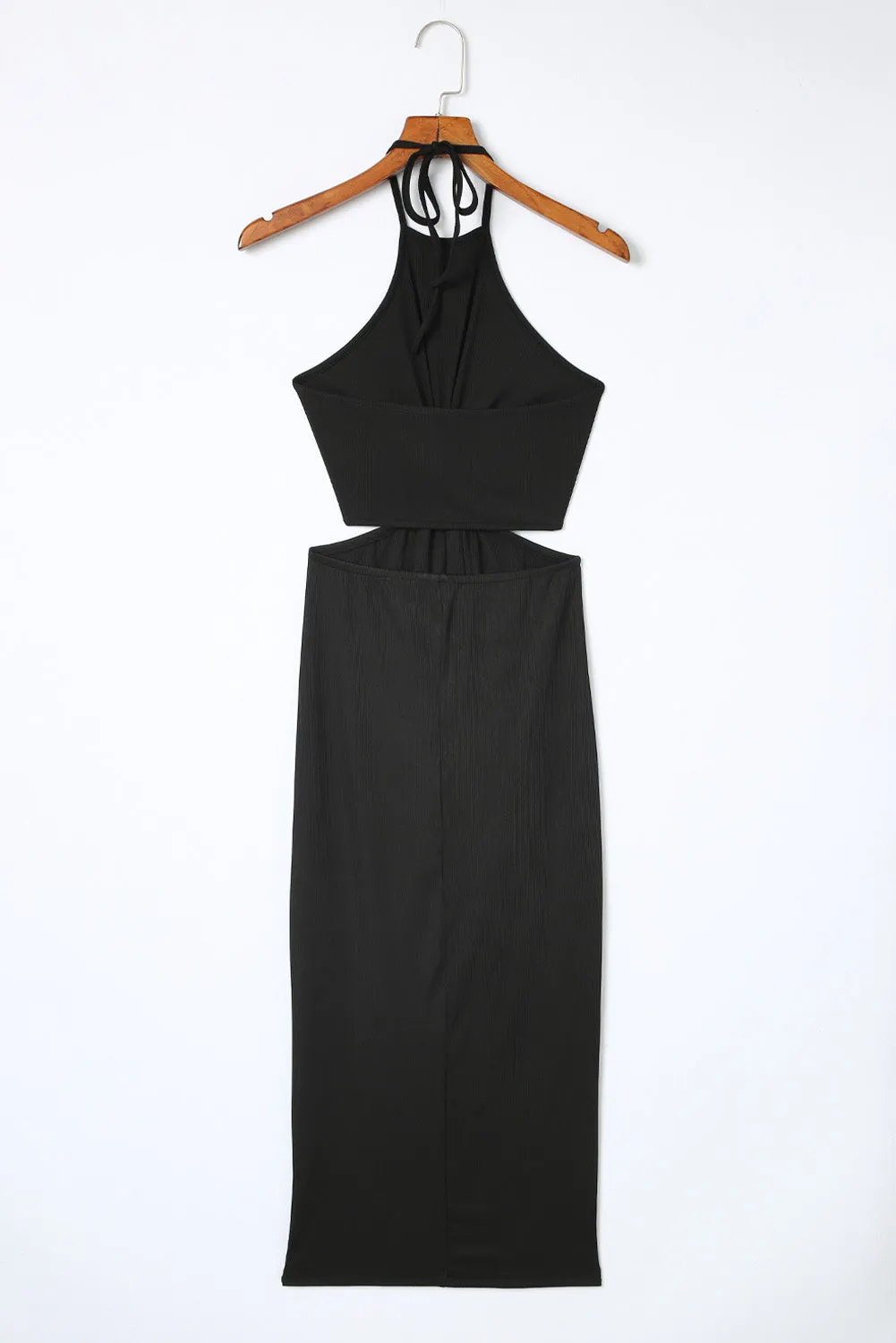 Black Cutout Twist Halter Sleeveless Pencil Midi Dress