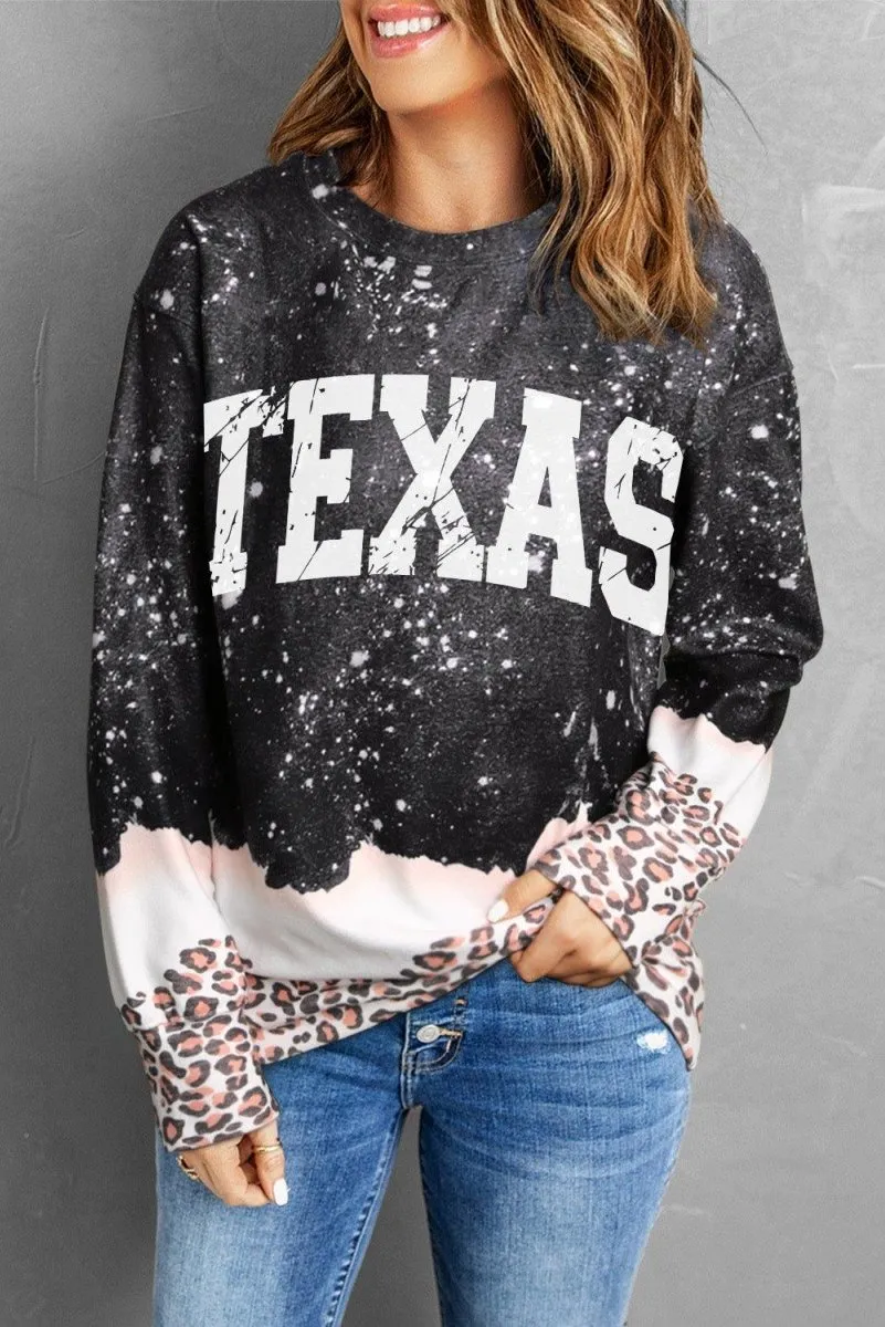Black "TEXAS" Leopard Sweatshirt