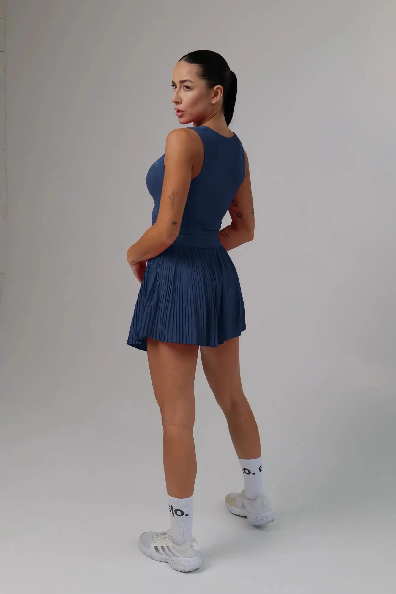 Blue color top and pleated skirt set