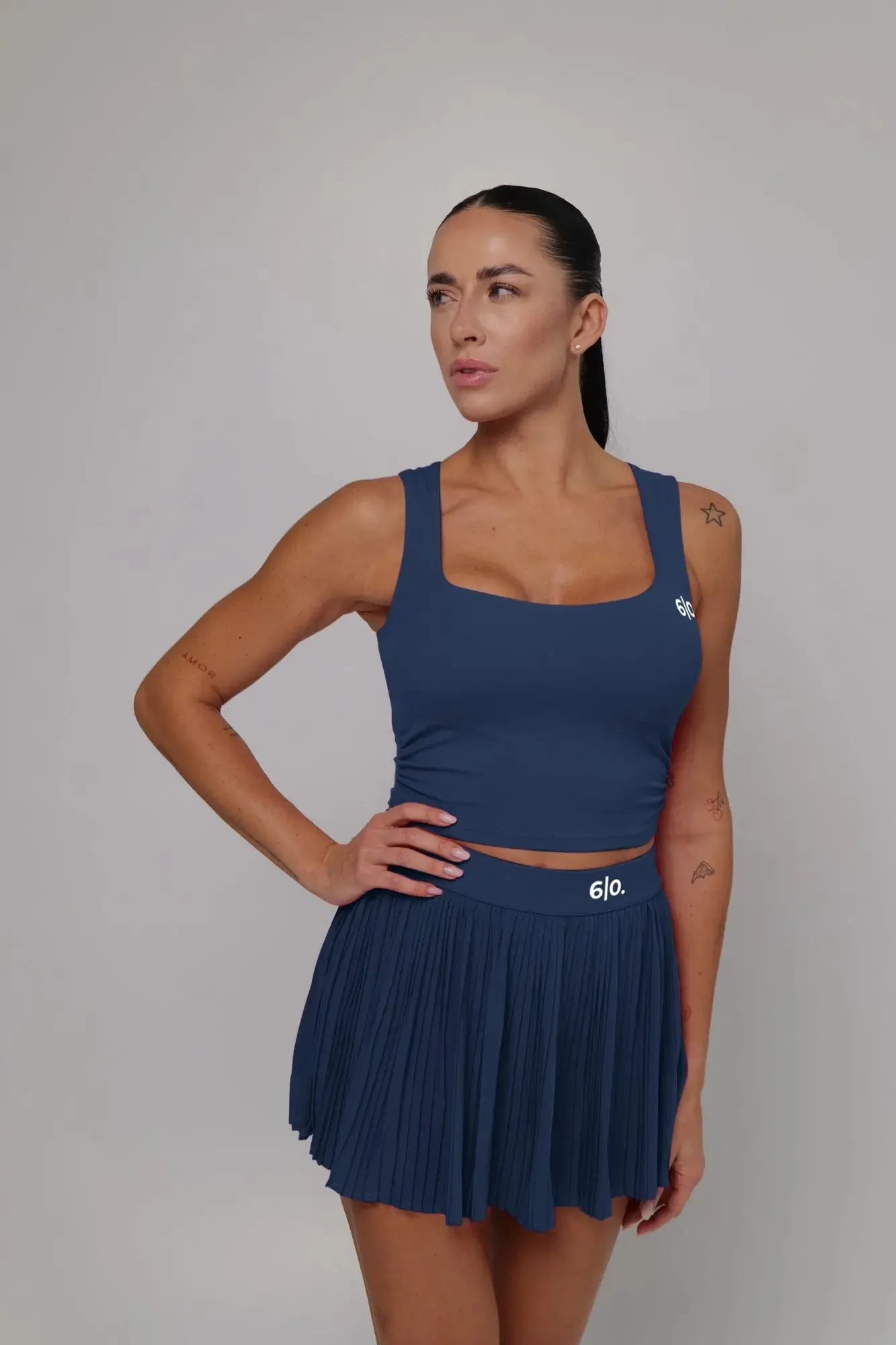 Blue color top and pleated skirt set
