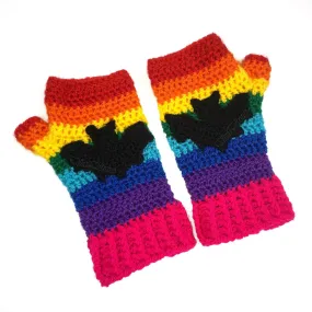 Bright Rainbow Bat Fingerless Gloves