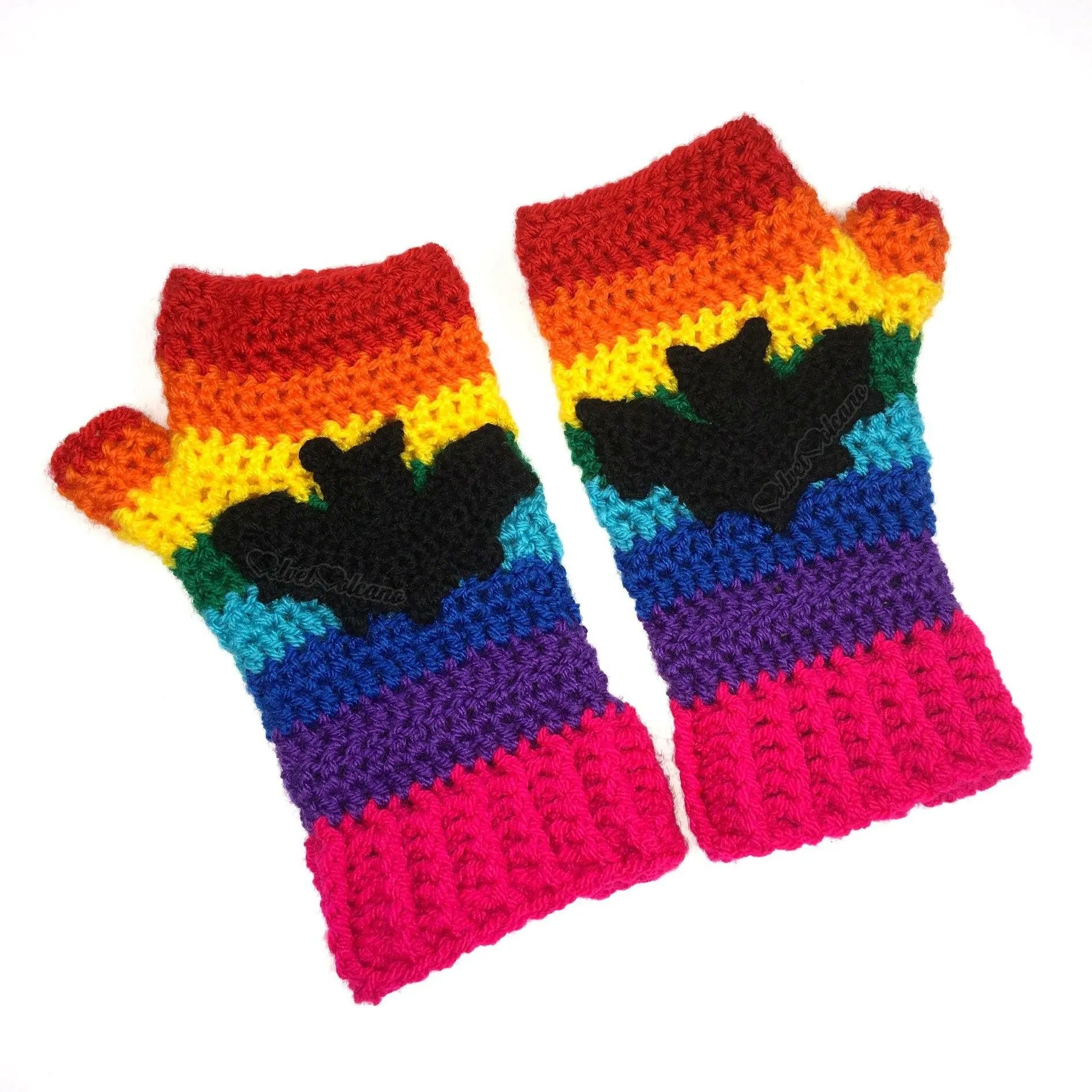 Bright Rainbow Bat Fingerless Gloves