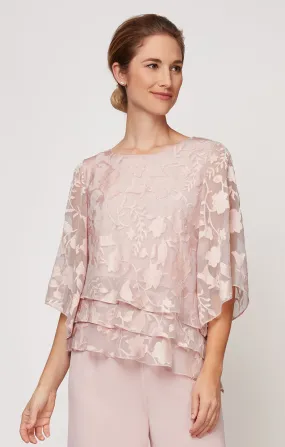 Chiffon Blouse with Asymmetrical Triple Tier Hem & Illusion Sleeves