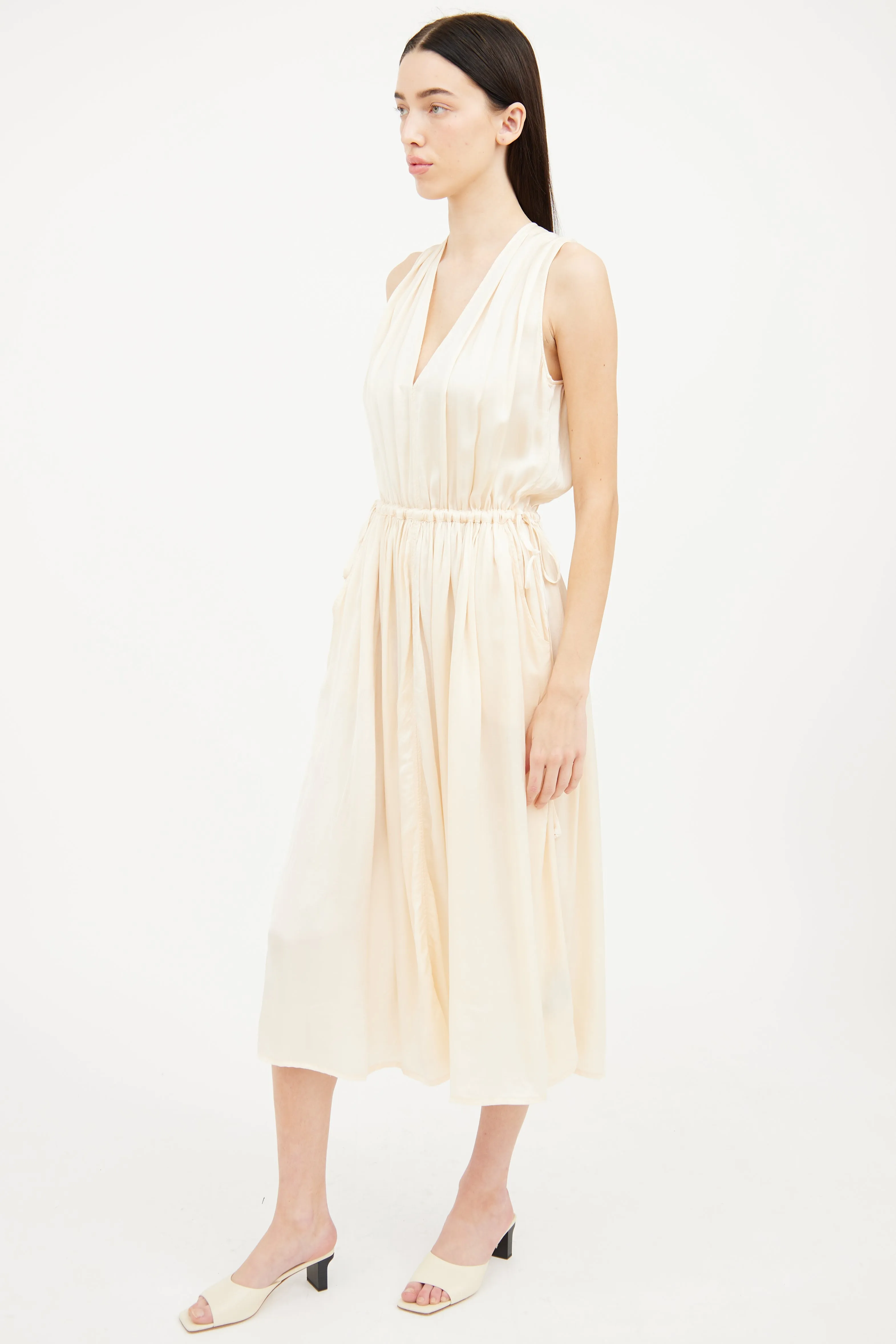 Cream Silk Sleeveless Maxi Dress