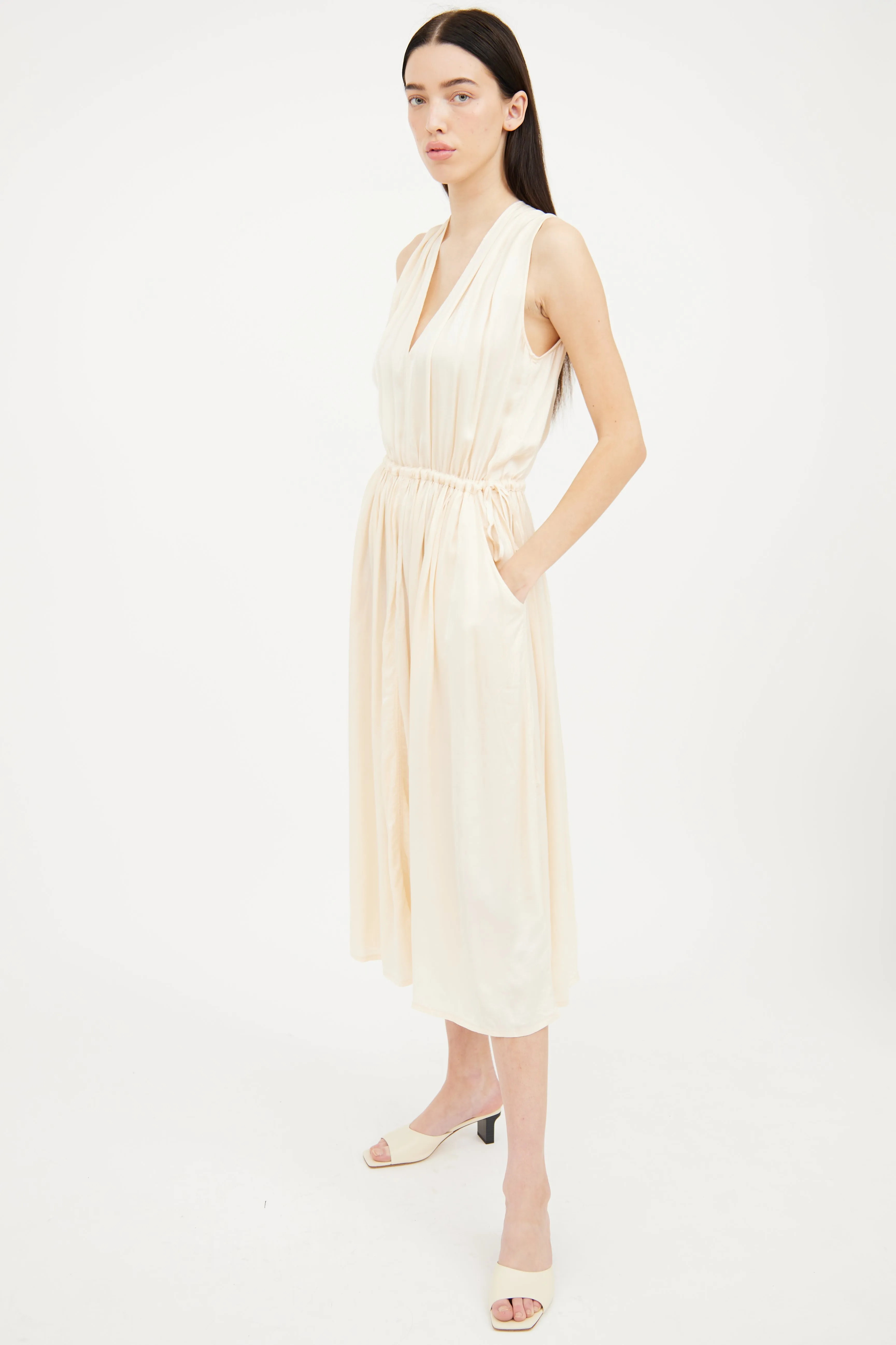 Cream Silk Sleeveless Maxi Dress