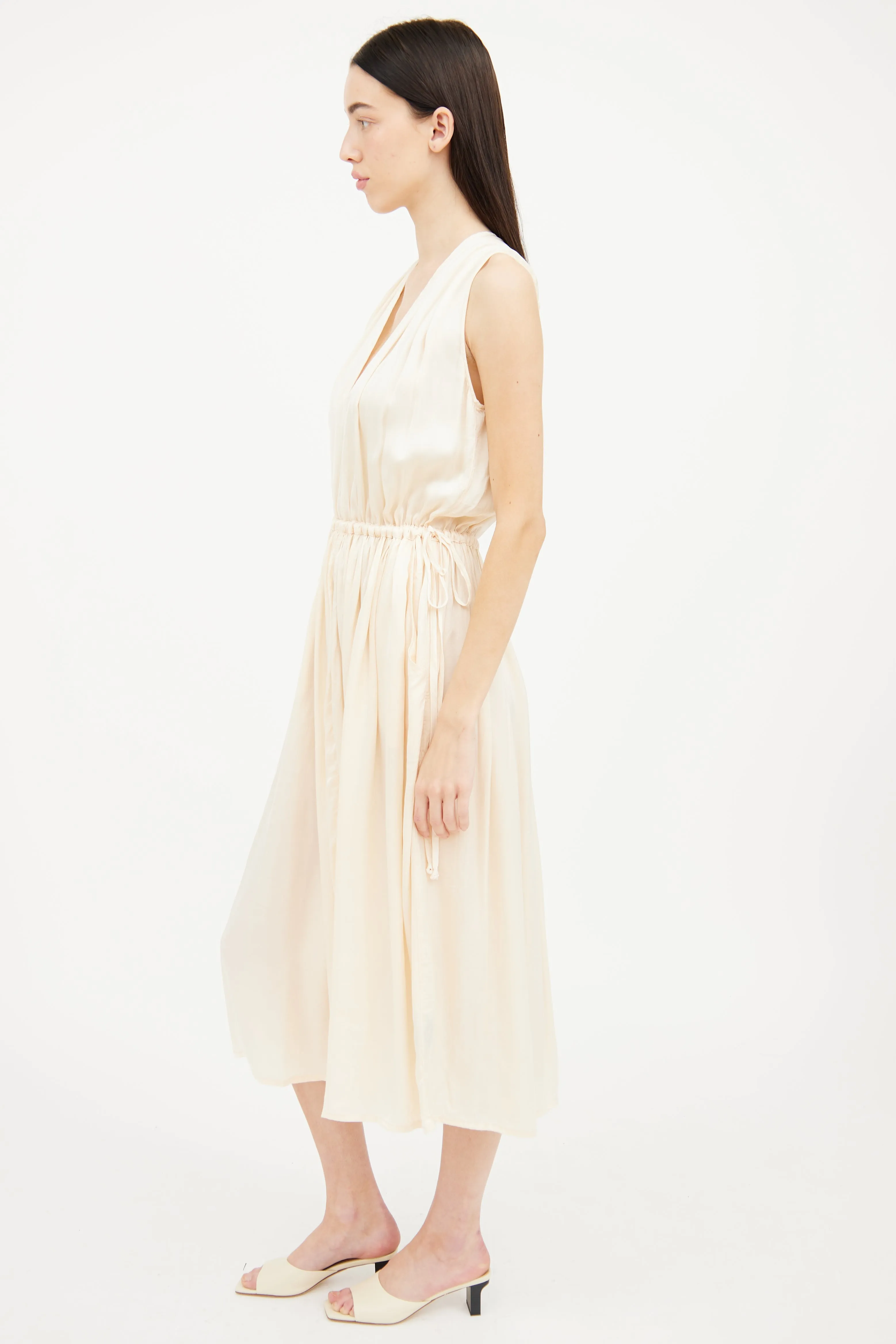 Cream Silk Sleeveless Maxi Dress