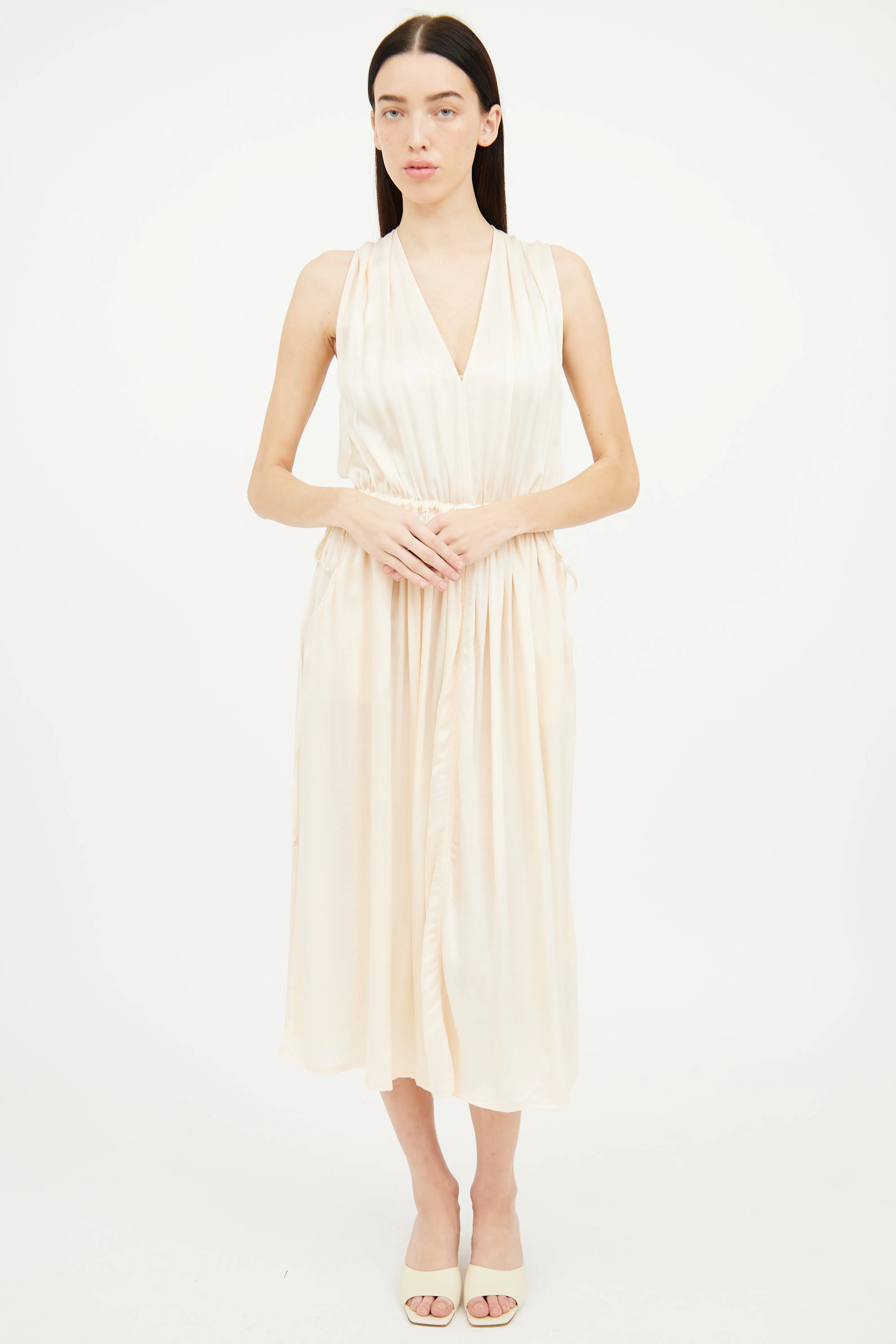 Cream Silk Sleeveless Maxi Dress