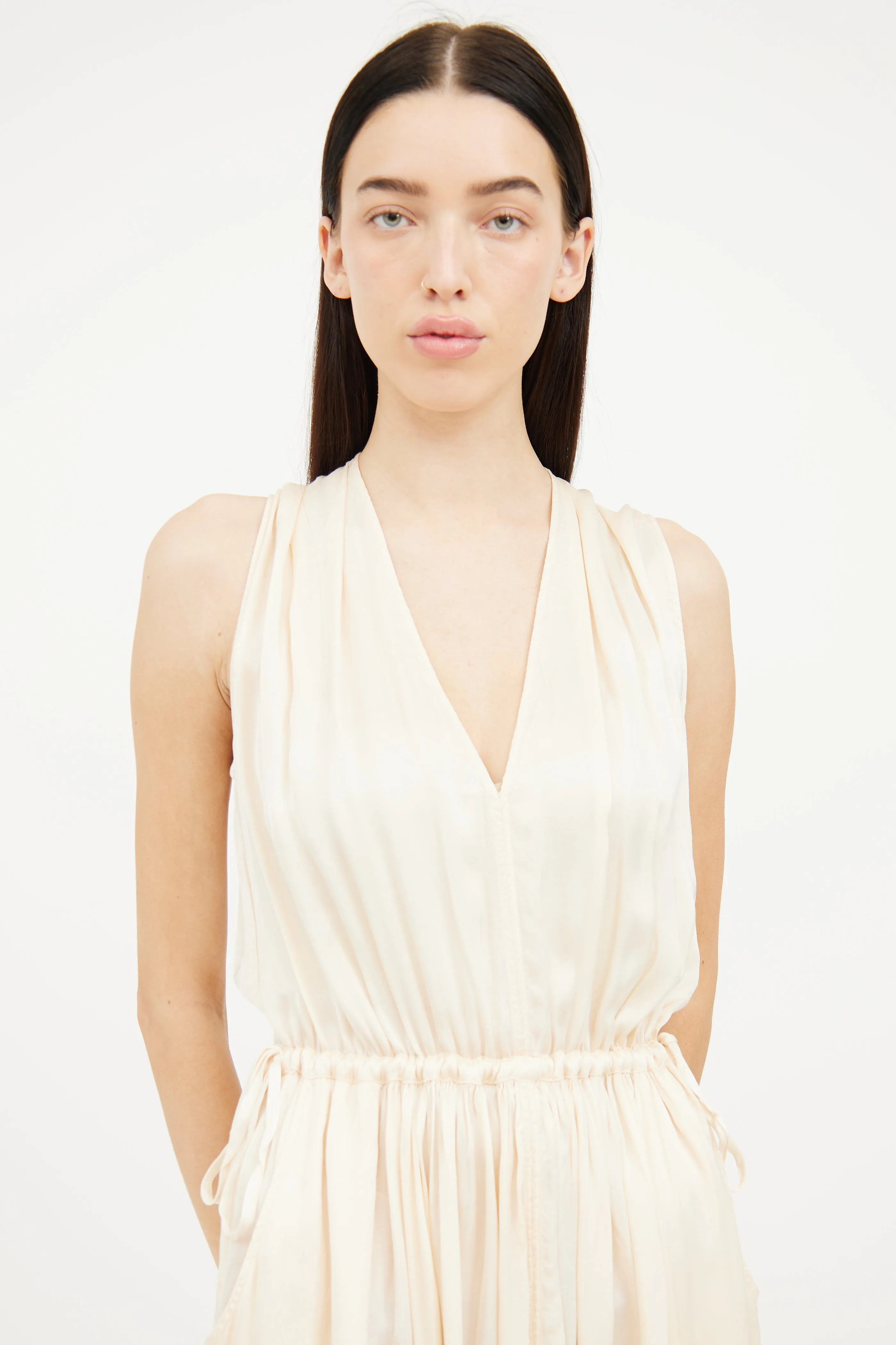 Cream Silk Sleeveless Maxi Dress
