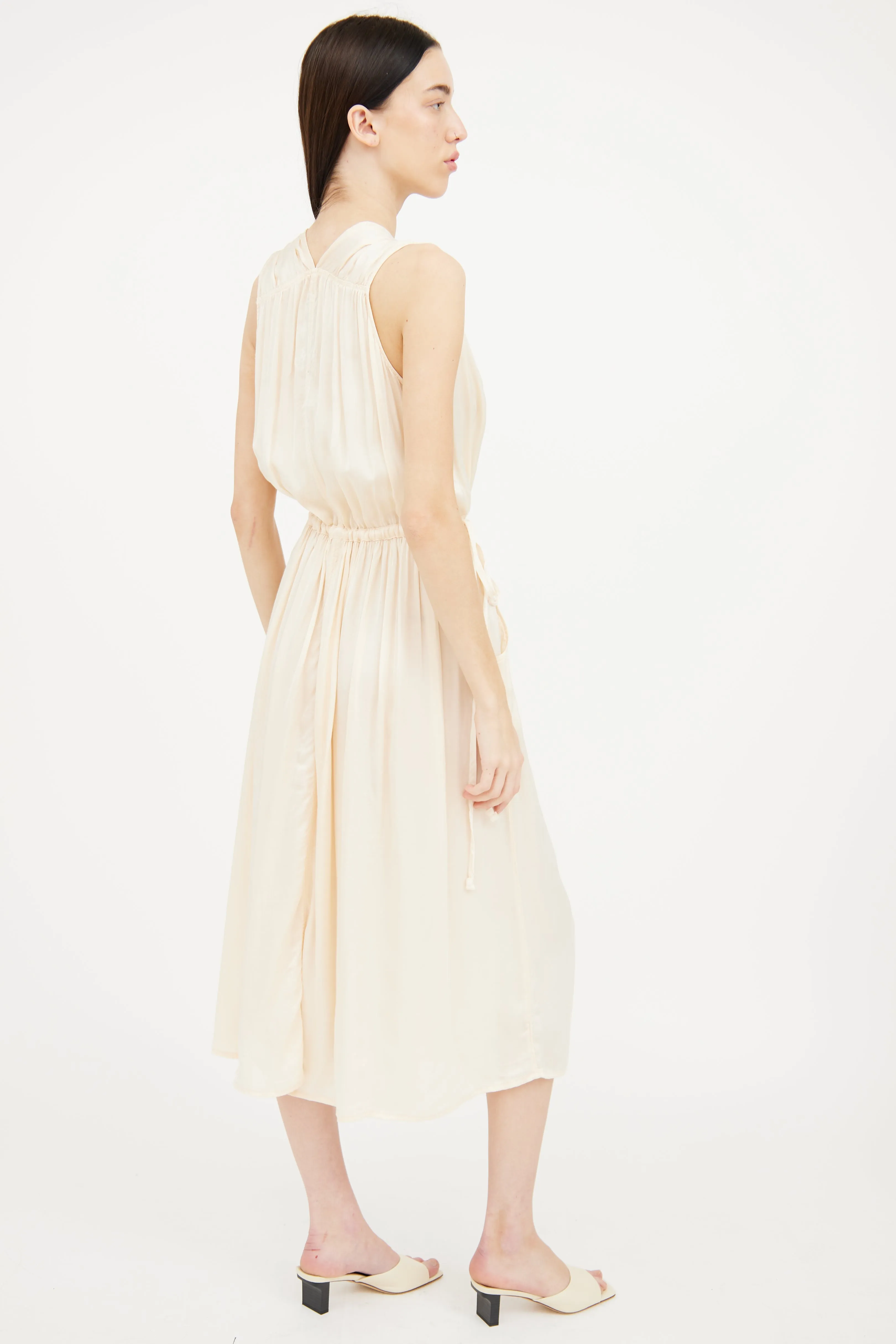 Cream Silk Sleeveless Maxi Dress