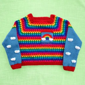 Cropped Bright Rainbow Cloud Sweater / Jumper (Dolphin Blue)