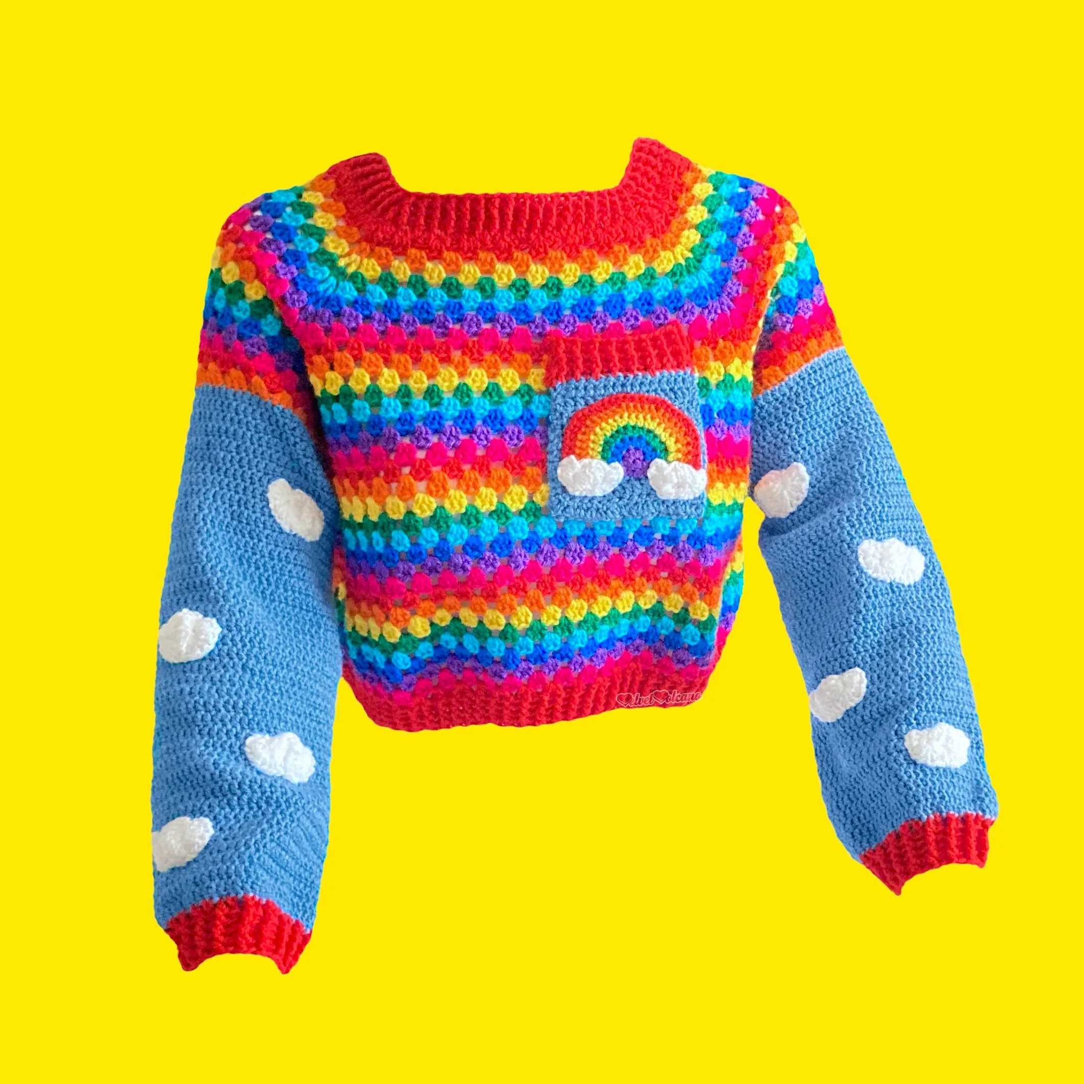 Cropped Bright Rainbow Cloud Sweater / Jumper (Dolphin Blue)