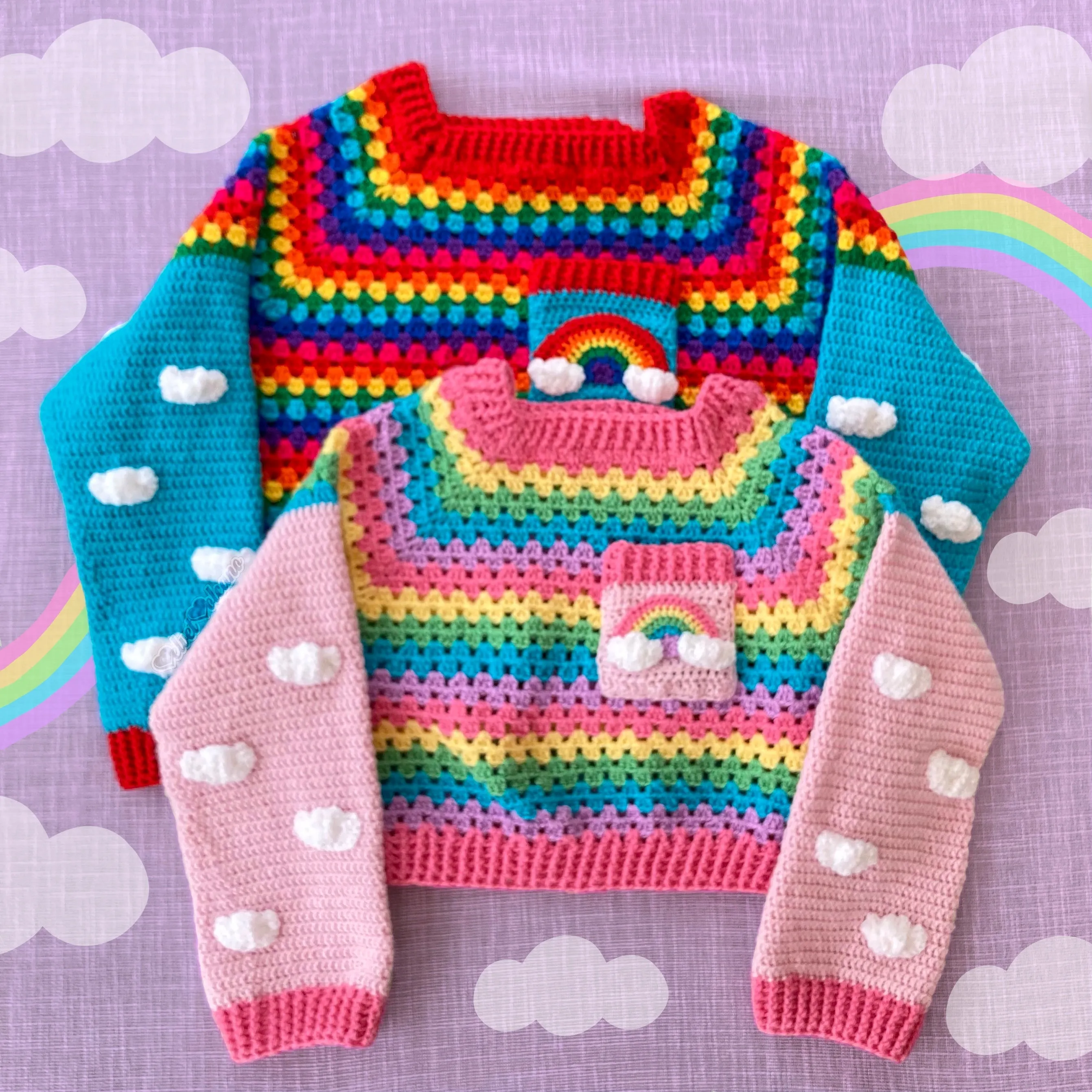 Cropped Bright Rainbow Cloud Sweater / Jumper (Dolphin Blue)