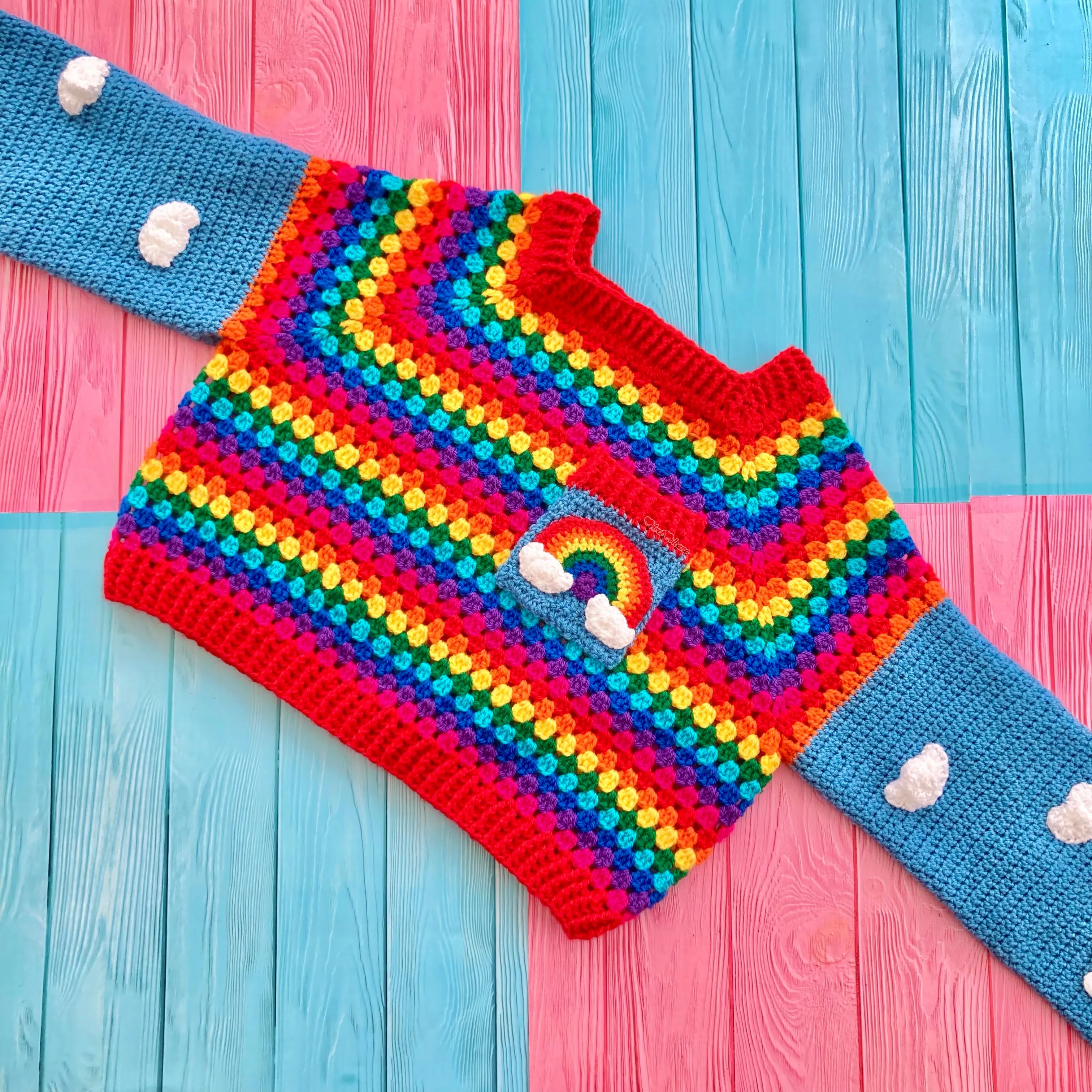 Cropped Bright Rainbow Cloud Sweater / Jumper (Dolphin Blue)