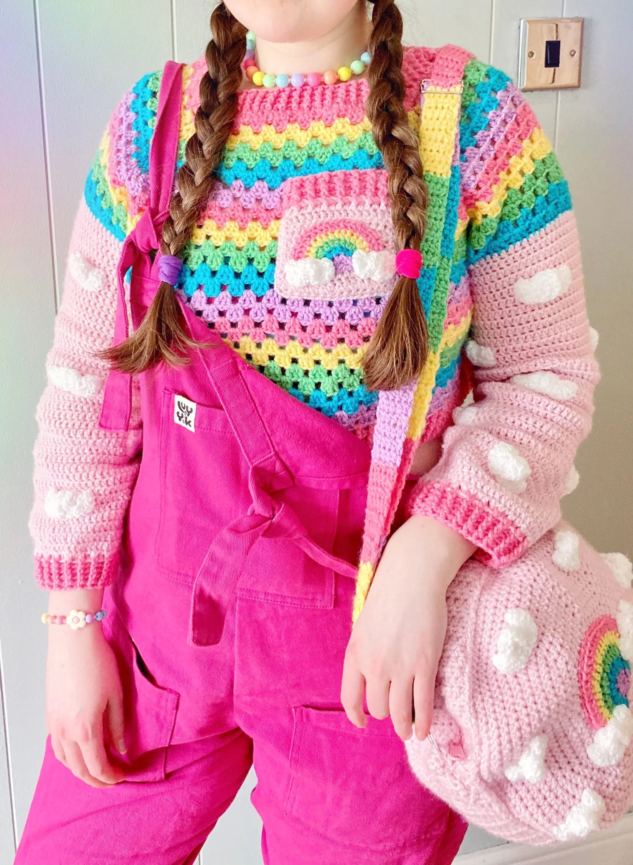 Cropped Bright Rainbow Cloud Sweater / Jumper (Dolphin Blue)
