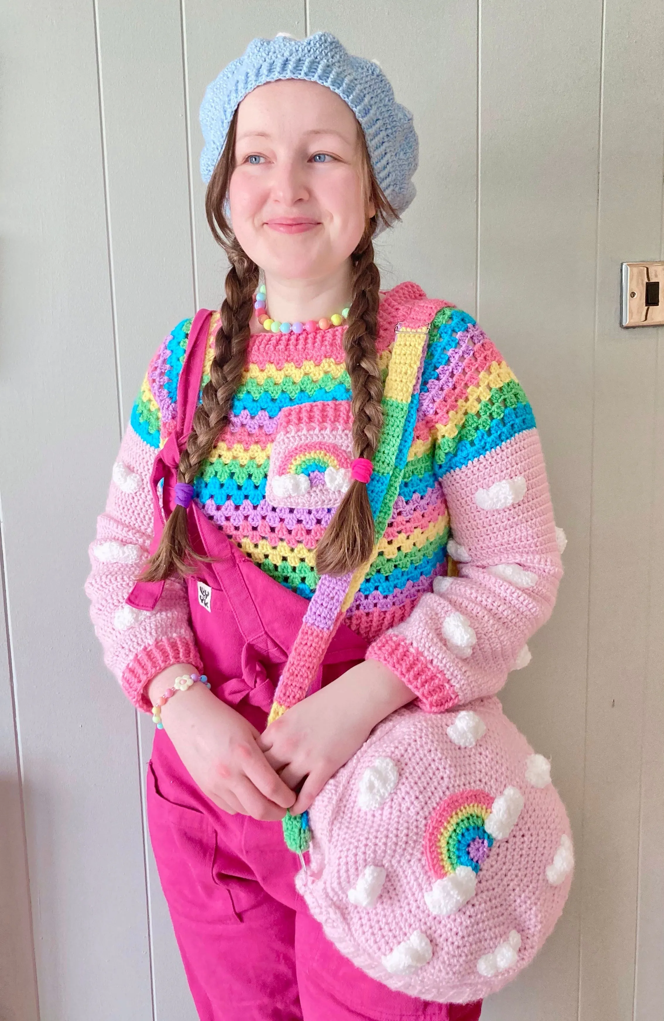 Cropped Bright Rainbow Cloud Sweater / Jumper (Dolphin Blue)