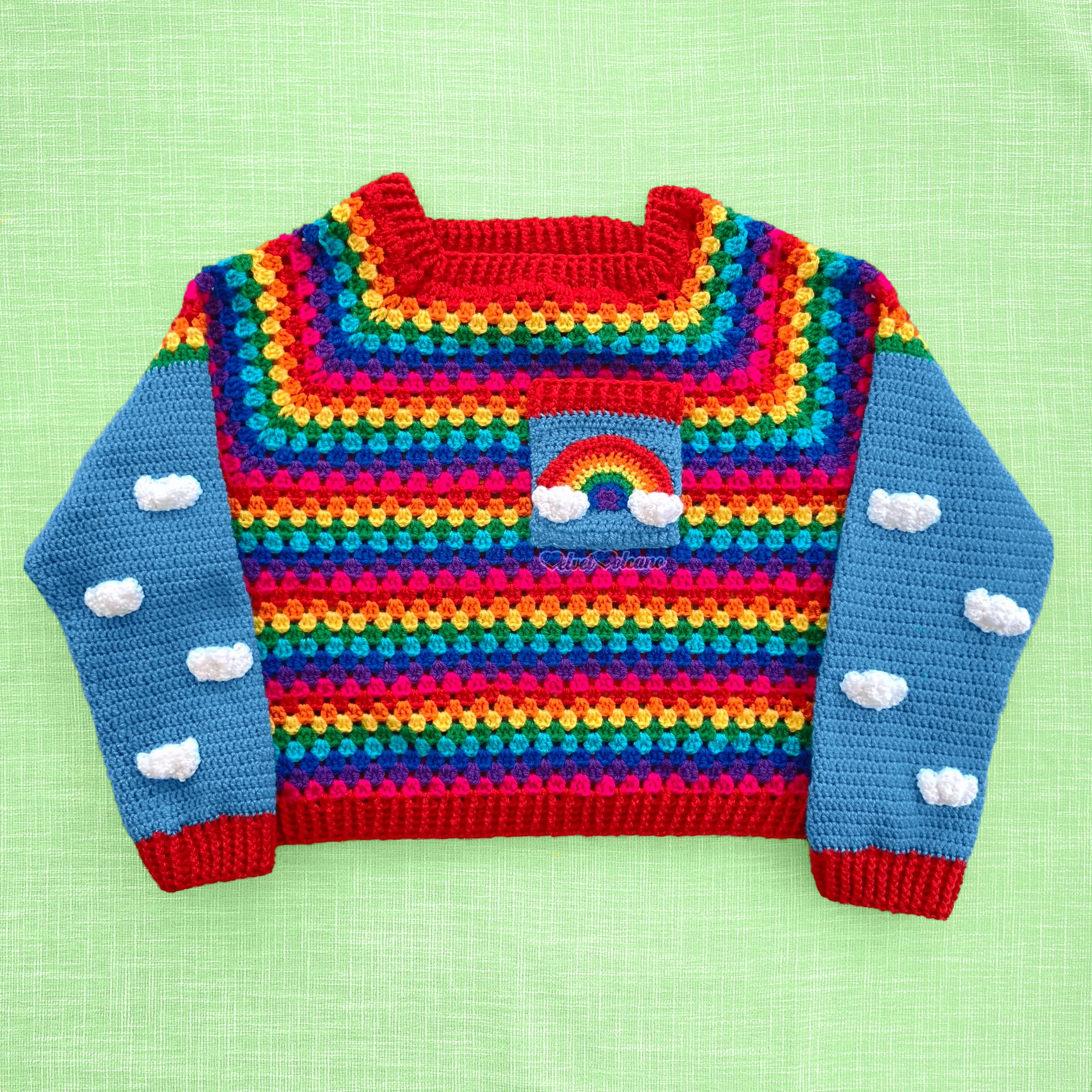 Cropped Bright Rainbow Cloud Sweater / Jumper (Dolphin Blue)