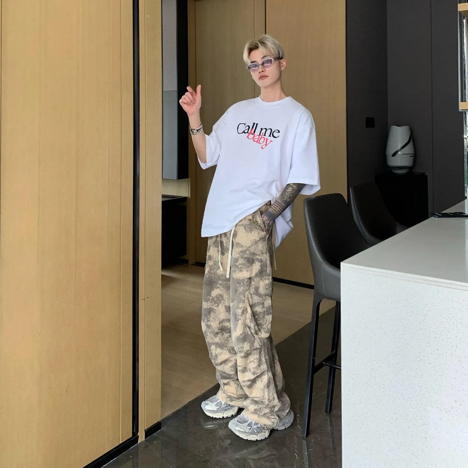 Cui Drawstring Camouflage Cargo Pants