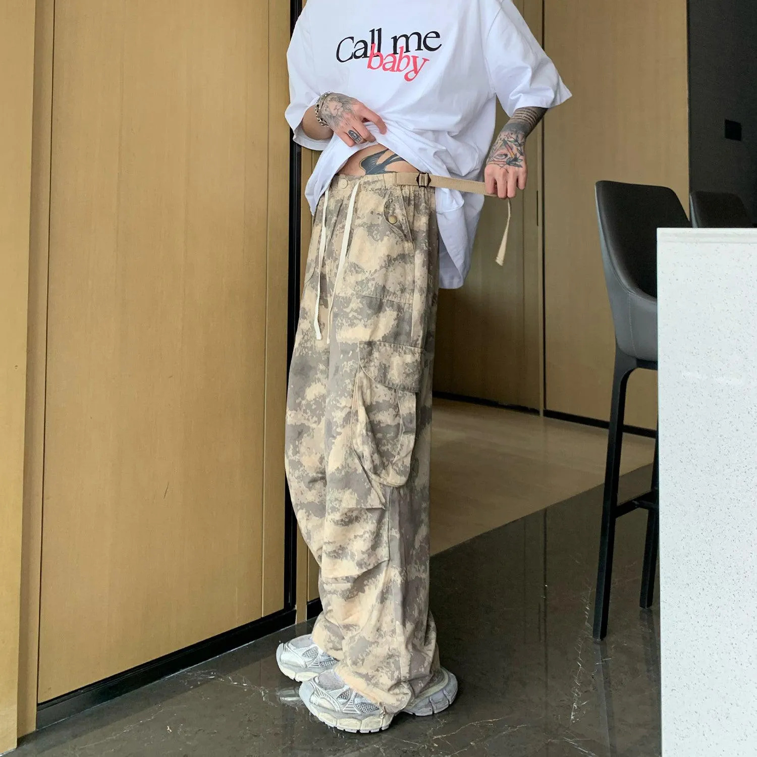 Cui Drawstring Camouflage Cargo Pants