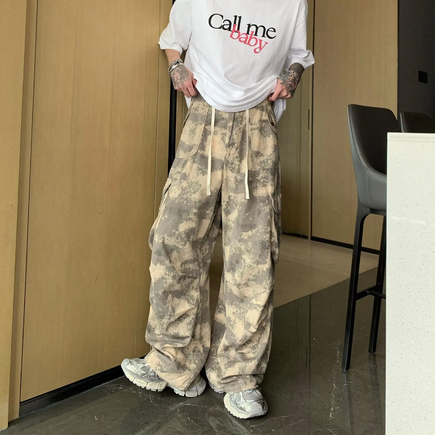Cui Drawstring Camouflage Cargo Pants