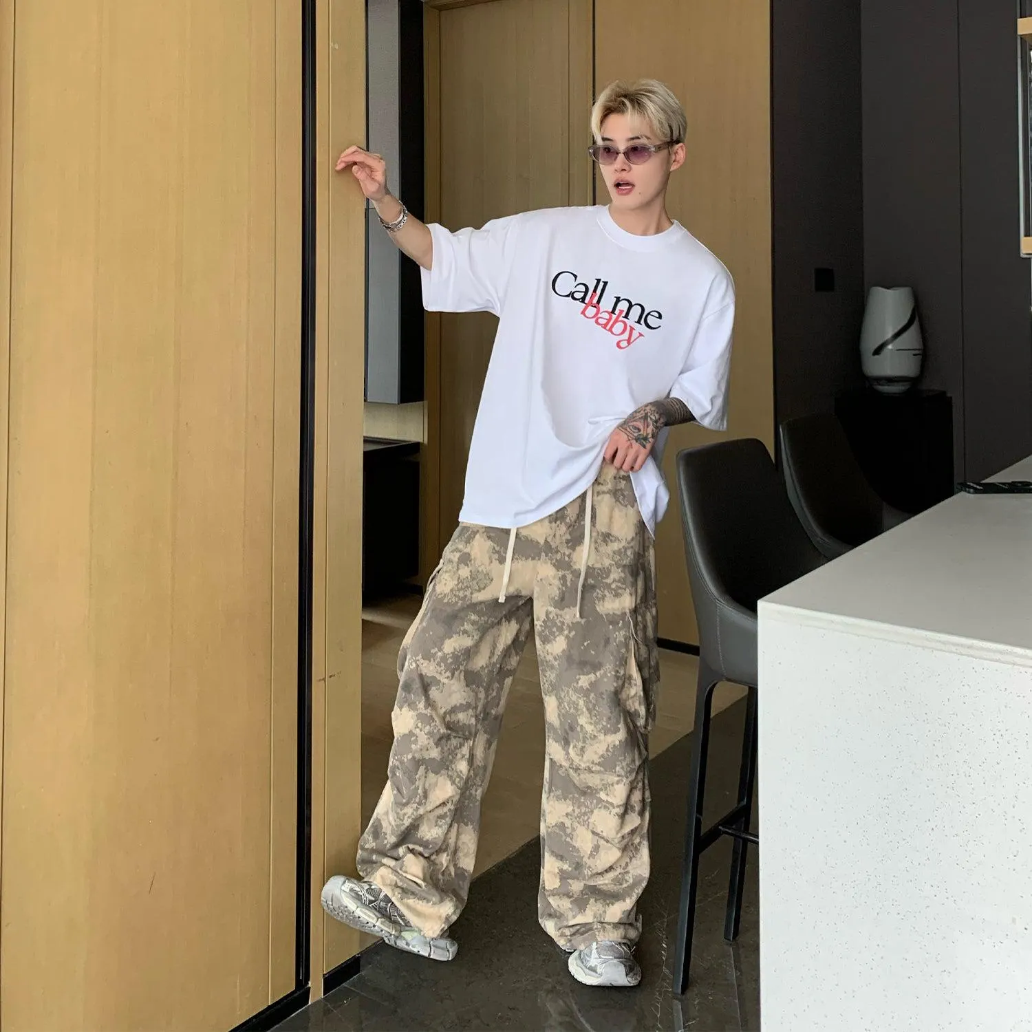 Cui Drawstring Camouflage Cargo Pants