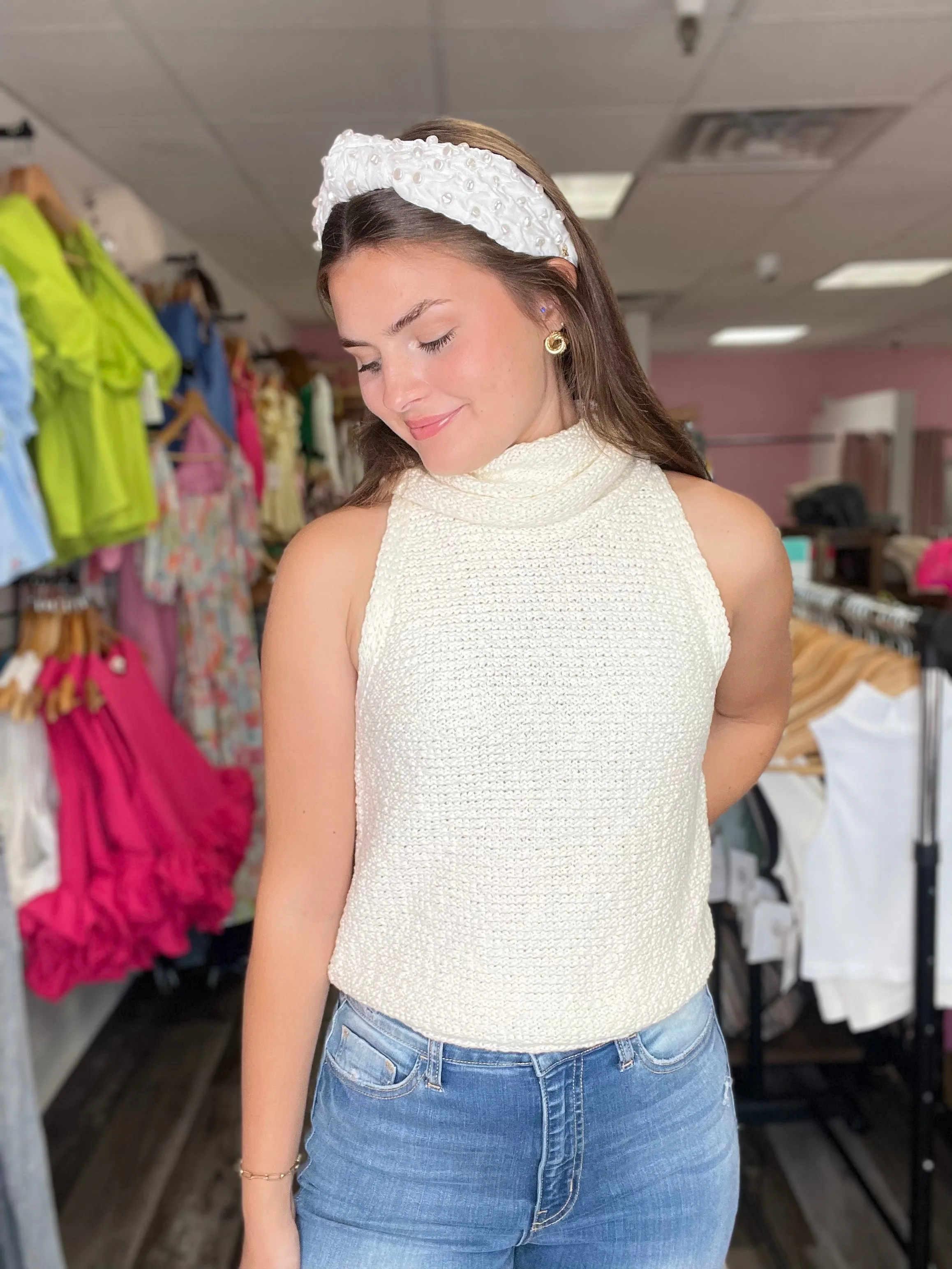 Don't Go Back Ivory Turtle Neck Tank