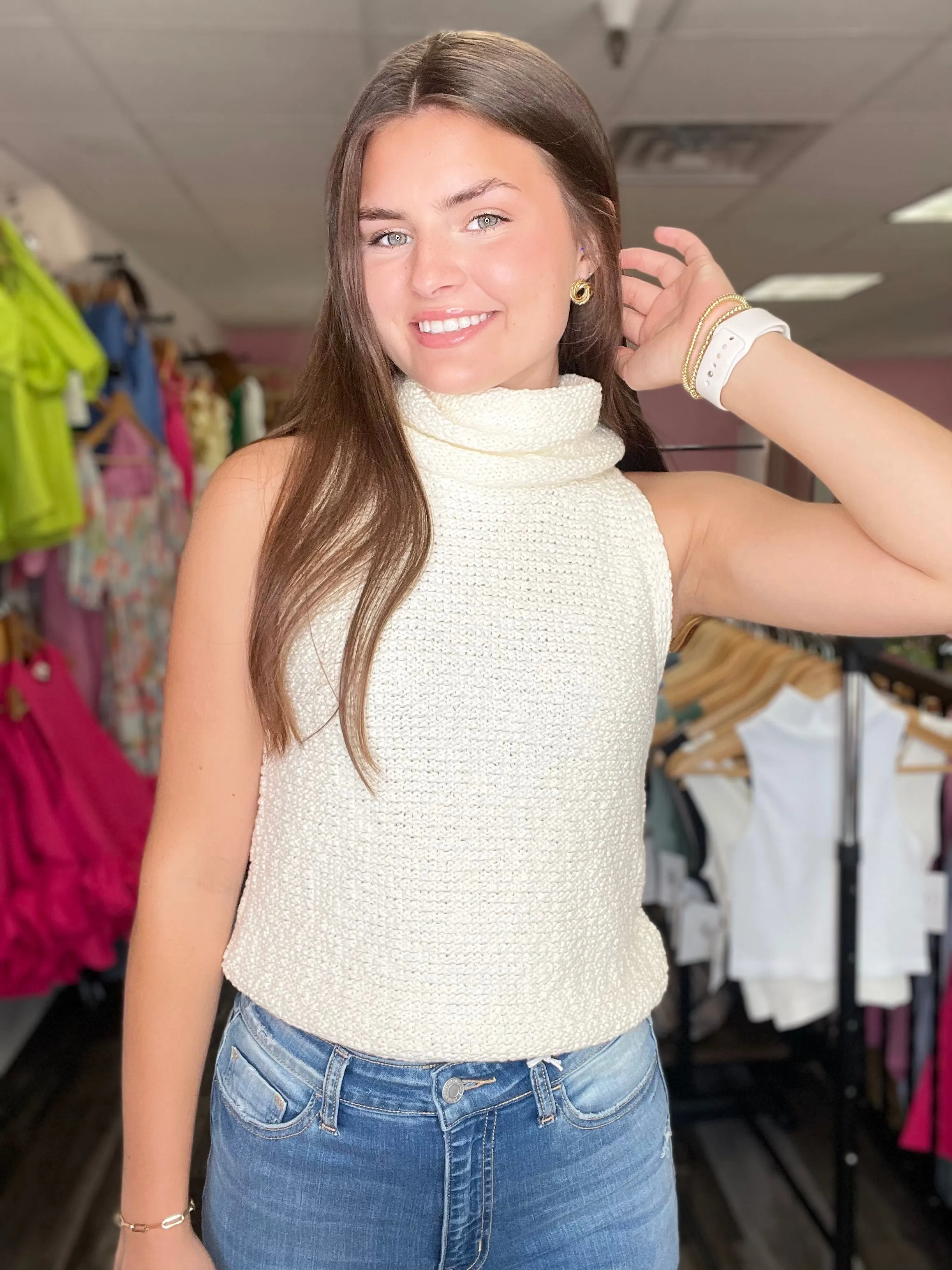 Don't Go Back Ivory Turtle Neck Tank