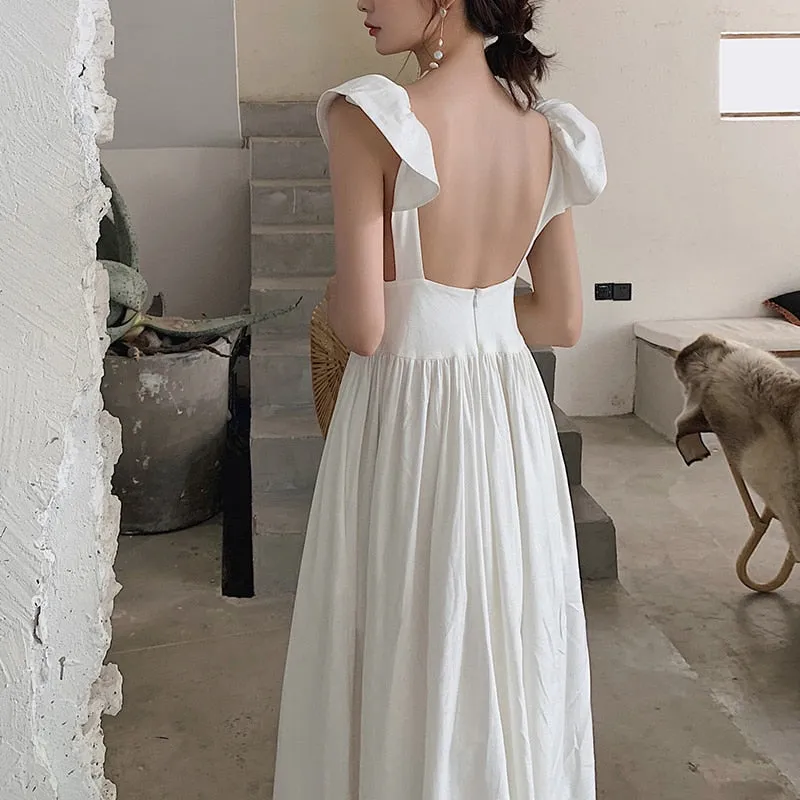 Elegant Summer Dress Women V Neck Sleeveless Tank High Waist Tunic Casual Maxi Dresses Female Fashion Clothes