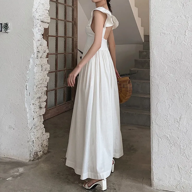 Elegant Summer Dress Women V Neck Sleeveless Tank High Waist Tunic Casual Maxi Dresses Female Fashion Clothes
