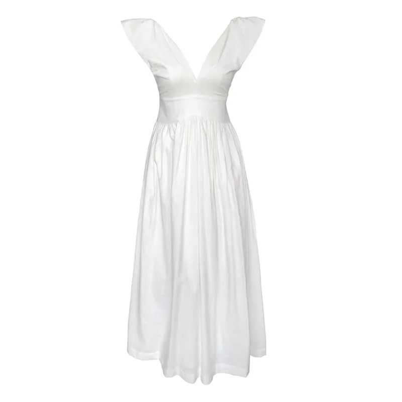 Elegant Summer Dress Women V Neck Sleeveless Tank High Waist Tunic Casual Maxi Dresses Female Fashion Clothes