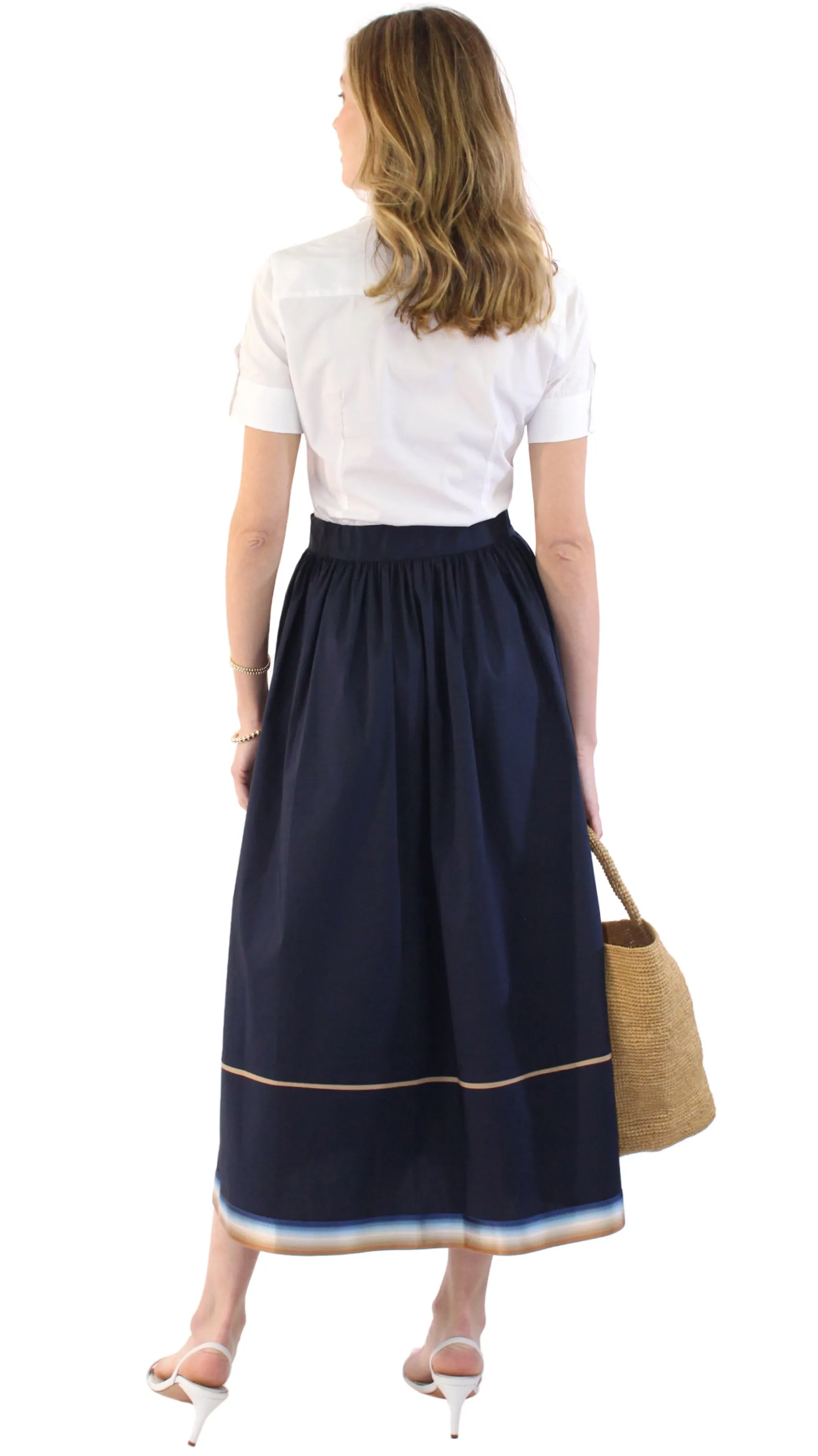 Embellished Stripe Midi Skirt - Blue