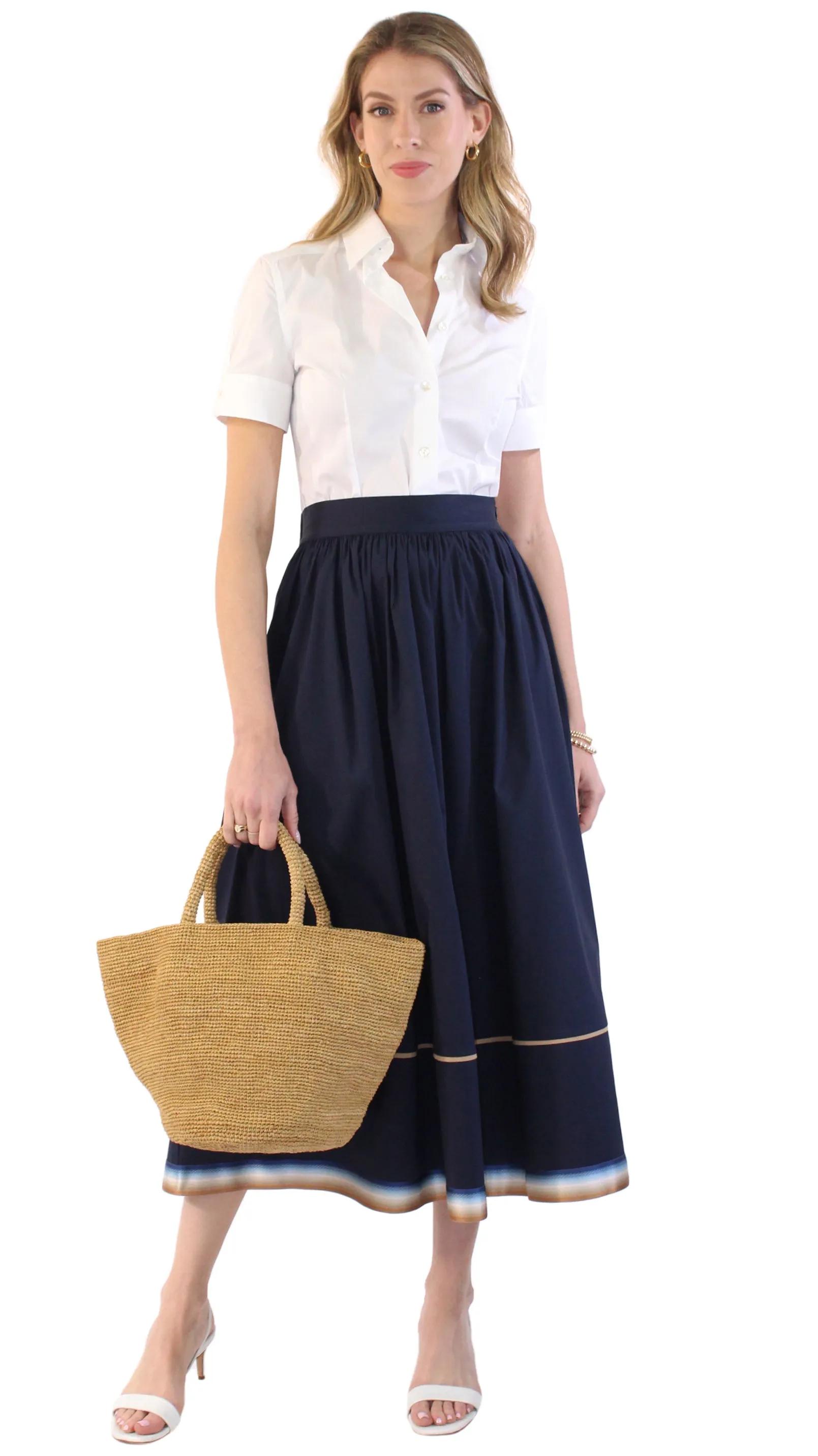 Embellished Stripe Midi Skirt - Blue