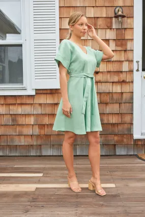 Estelle - dark sage linen kimono dress, unlined