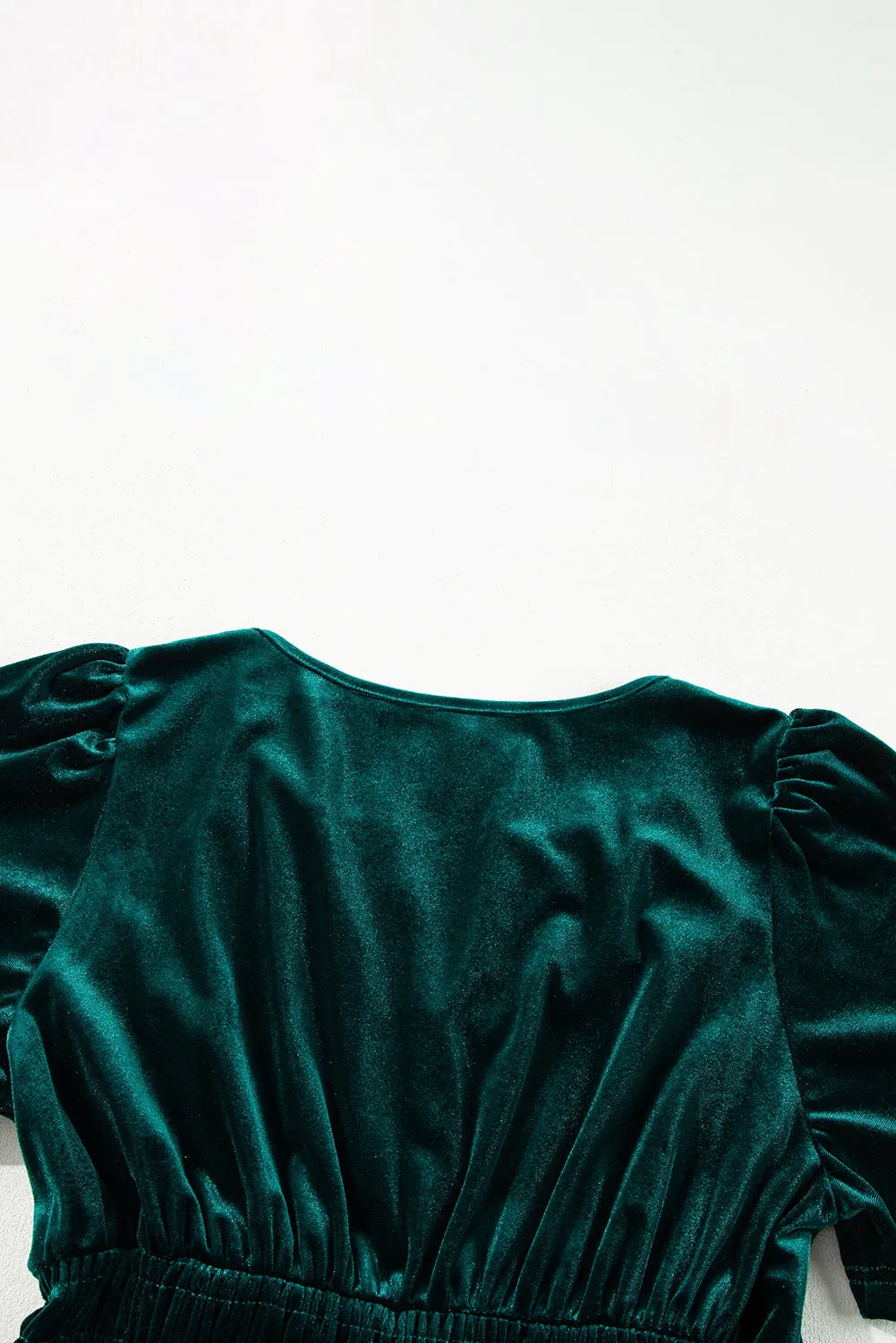 Evergreen Velvet Puff Short Sleeve Smocked Waist Tiered Maxi Dress