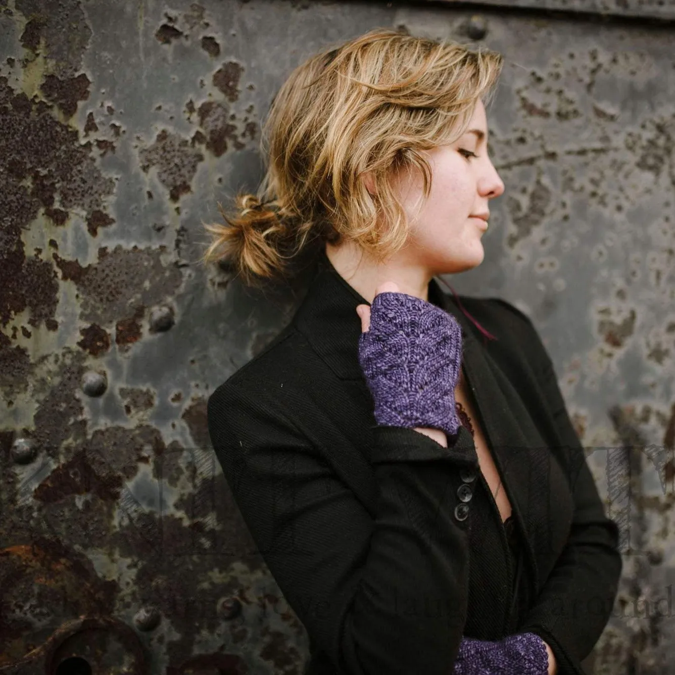 Fingerless Gloves | superfine merino wool | purple | 7" total length | Knit Witts Global