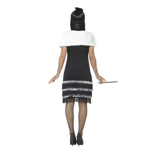 Flapper Costume, Black & Fur Stole