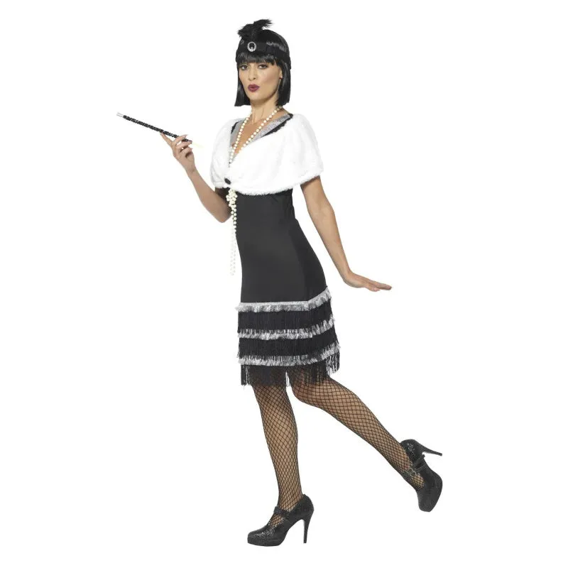 Flapper Costume, Black & Fur Stole