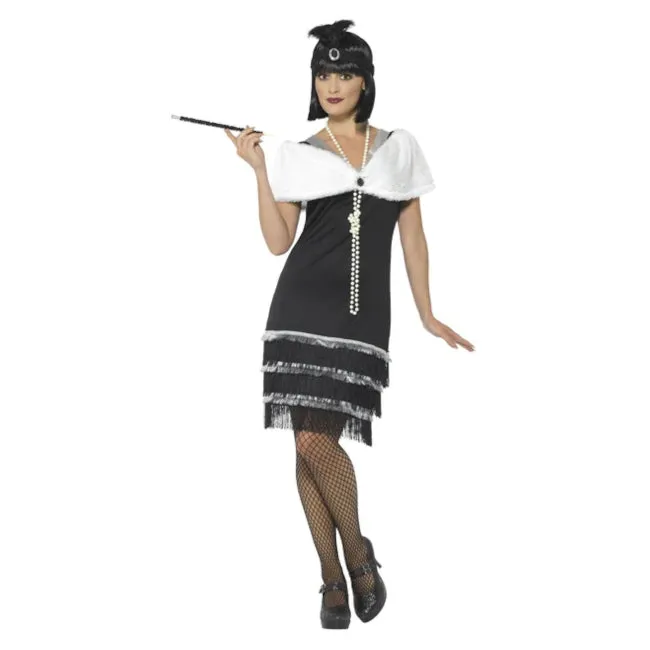 Flapper Costume, Black & Fur Stole