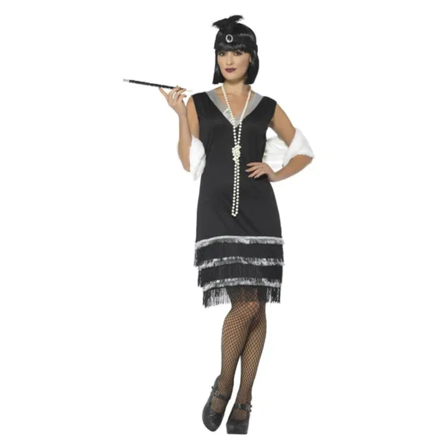 Flapper Costume, Black & Fur Stole