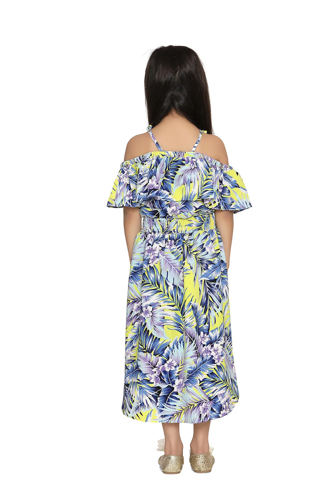 Girl's  Blue And Yellow Printed Jumpsuit With Shorts And Trail - StyleStone Kid