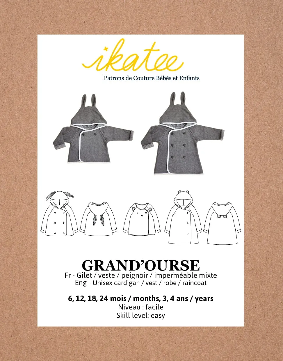 Grand'ourse Baby & Children's Cardigan Sewing Pattern (6m - 12y), Ikatee