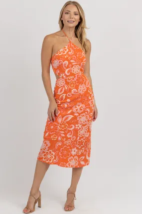 HARLOW ORANGE   PINK HALTER MAXI DRESS