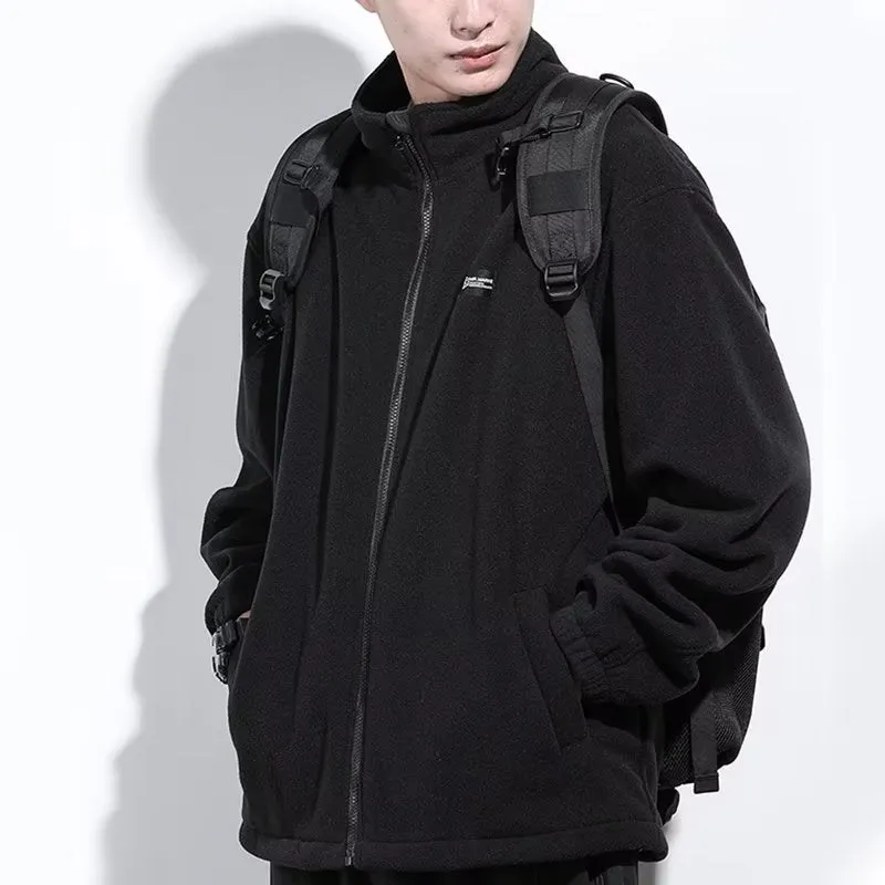 Jinquedai 90s fashion men Autumn Sweater Polar Fleece Cardigan Coat Men's Workwear plus Size Casual Jacket Stand Collar Top Men's Clothing
