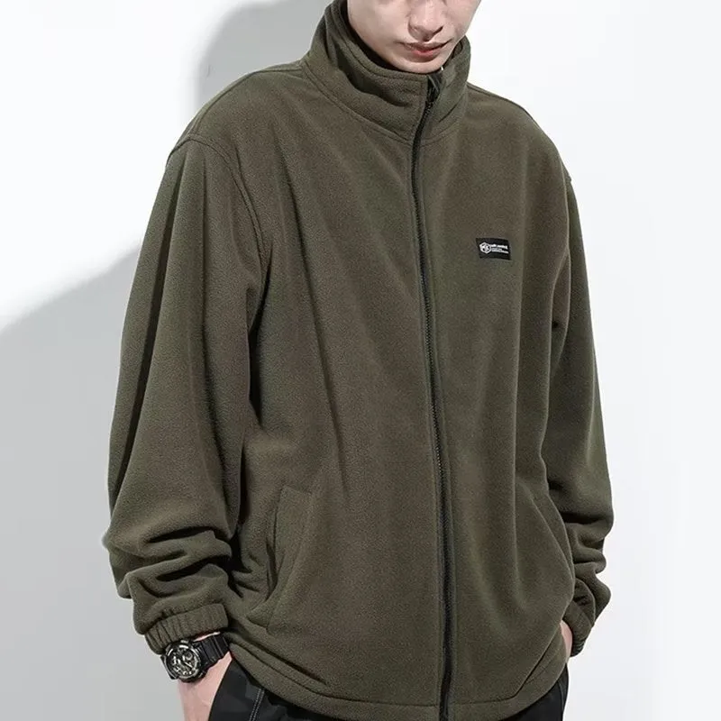Jinquedai 90s fashion men Autumn Sweater Polar Fleece Cardigan Coat Men's Workwear plus Size Casual Jacket Stand Collar Top Men's Clothing