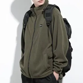 Jinquedai 90s fashion men Autumn Sweater Polar Fleece Cardigan Coat Men's Workwear plus Size Casual Jacket Stand Collar Top Men's Clothing
