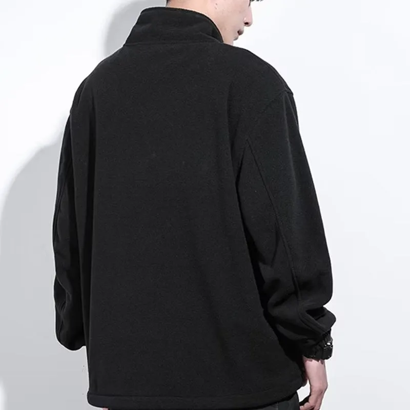 Jinquedai 90s fashion men Autumn Sweater Polar Fleece Cardigan Coat Men's Workwear plus Size Casual Jacket Stand Collar Top Men's Clothing